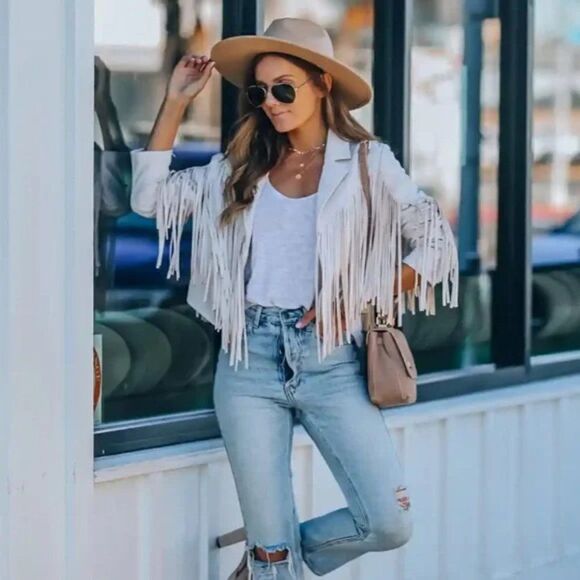 New Tassel fringe Faux suede women jacket zip front coat - Picture 6 of 10